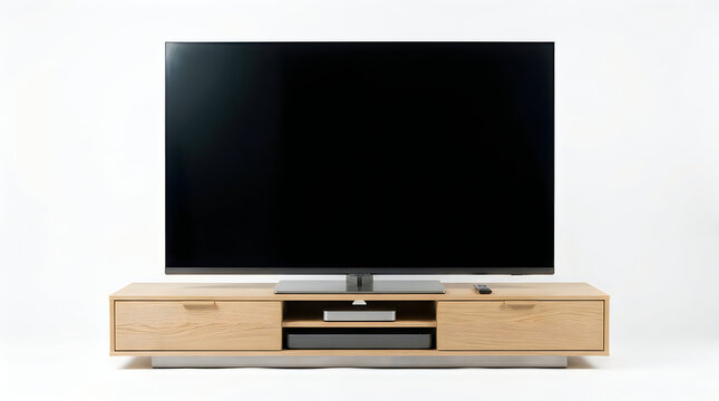 Modern minimalist wooden tv stand with flat screen tv illustration