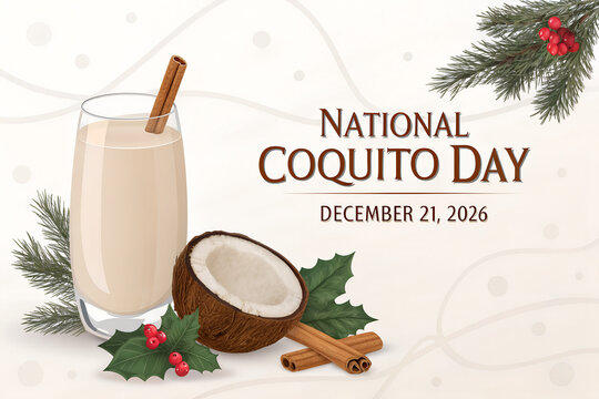 National coquito day illustration with traditional drink coconut and cinnamon