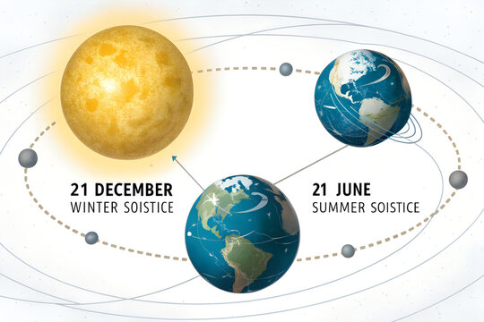 Educational diagram illustrating earth orbit seasons winter solstice