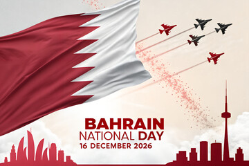 Naklejka premium Bahrain national day celebration with flag and military jets national calendar