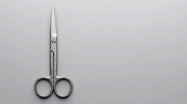Metal scissors rest on plain gray surface