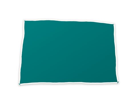 A rectangular teal fabric sheet with white borders against white background