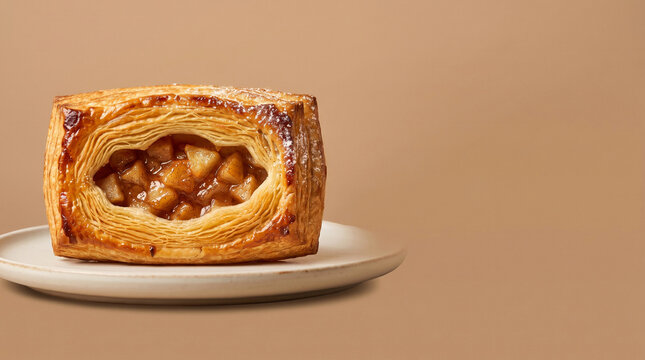 Apple turnover sliced open on plate