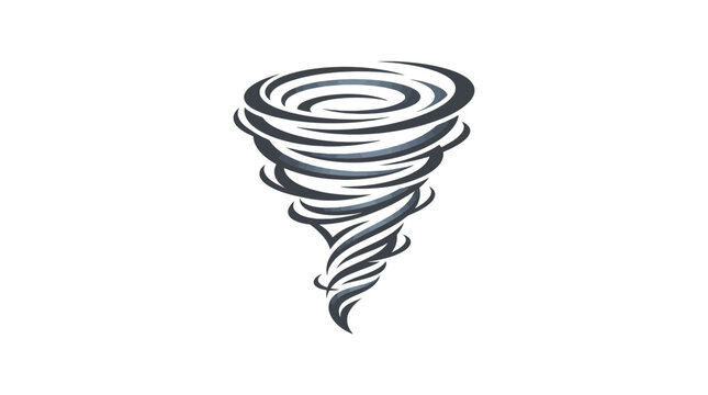 Dynamic swirling tornado vector illustration featuring dark grey linework on a clean white graphic design background