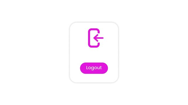 Minimalist logout icon with mouse click animation isolated on white background