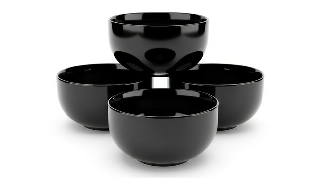 Black Ceramic Bowls Set Isolated For Kitchen Dining Tableware And Home Design