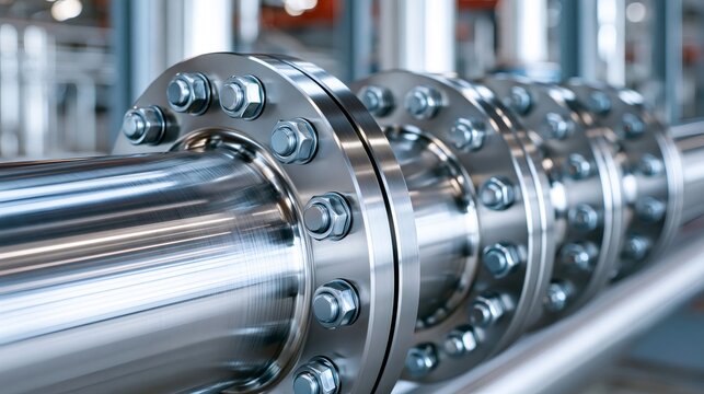 Steel pipeline flanges and bolts in industrial facility