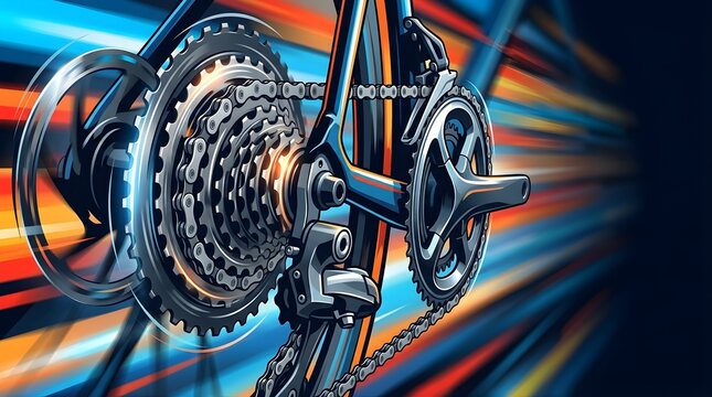 Bicycle drivetrain gears with motion blur speed effect for racing concept