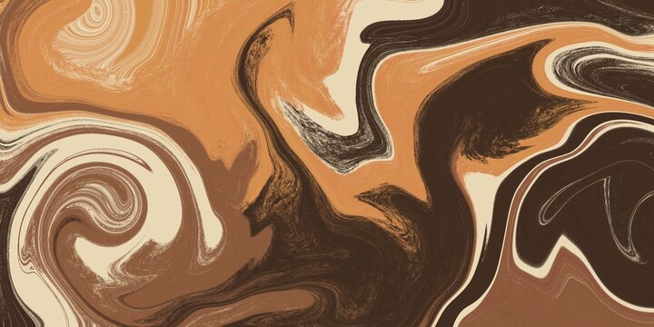 Brown and beige fluid marble liquid swirl background with elegant wavy acrylic texture design