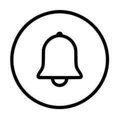 Fototapeta premium Hand-traced vector illustration of a classic notification bell enclosed within a clean circular outline, rendered in crisp black line art with minimalist outlines and a striking clapper detail