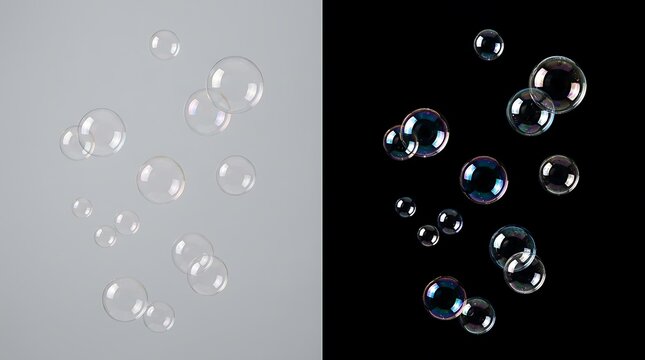 Transparent soap bubbles elements with alpha channel matte mask for visual effects transparent floating abstract background compositing reflection isolated
