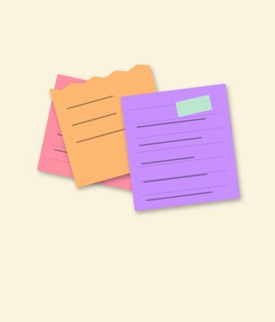 A stack of colorful sticky notes with lines for writing tasks arranged in a simple flat vector illustration style for office organization and creative planning concepts