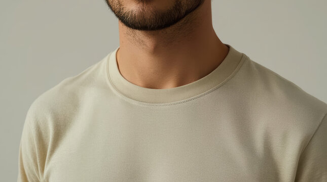 Man shoulder neckline plain crew neck shirt portrait crop