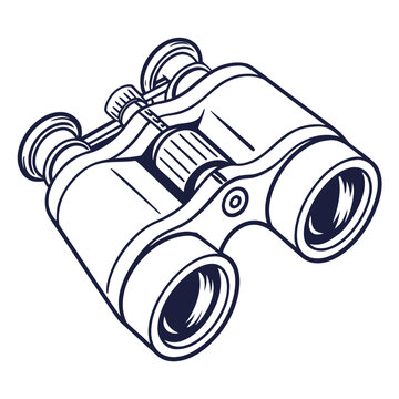 Retro style binoculars outline drawing vector graphic element with binoculars, instrument