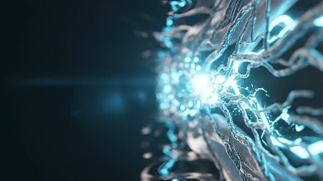 Cyan Bioluminescent Neural Fibers, Bio-Energy Matrix Void Background