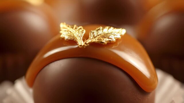 Elegant chocolate dessert with glossy caramel glaze and golden butterfly decoration, luxury pastry with artistic design, premium sweet treat on soft background, gourmet chocolate cake for celebration,