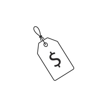 Simple outline of a price tag with a dollar sign isolated on transparent background