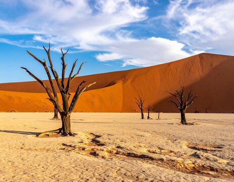Deadvlei namib desert dead tree with red sand dunes sossusvlei landscape namibia creative asset