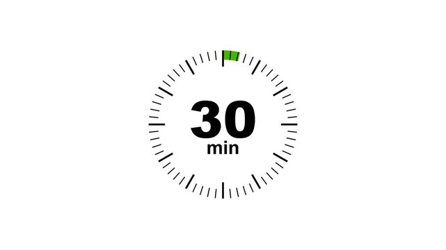 Thirty Minutes Timer Clock Animation on White Background