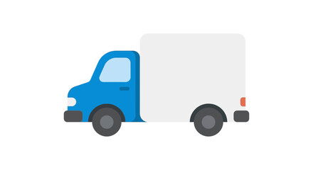 Fototapeta premium Flat blue delivery truck illustration against a white background depicts a simplified vehicle