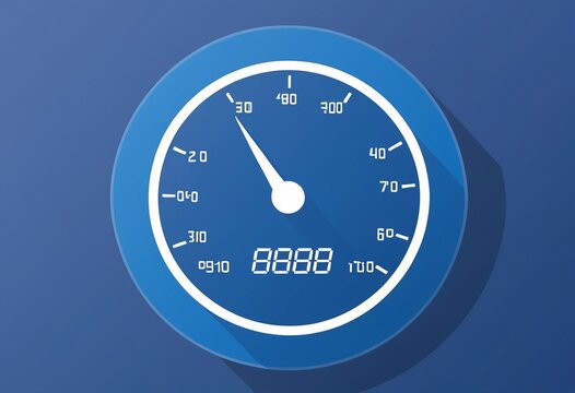 Modern Blue Speedometer Gauge Icon with Digital Display and Pointer