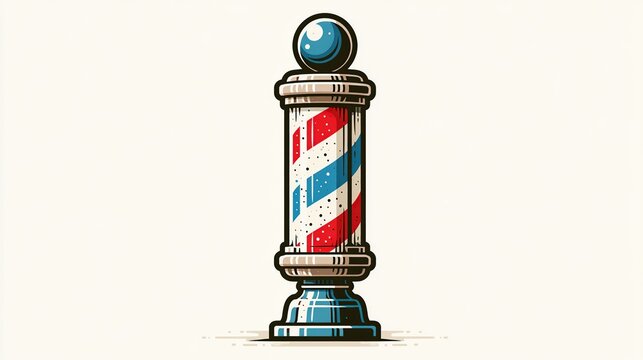 Vintage Barber Pole Illustration with Red White Blue Stripes