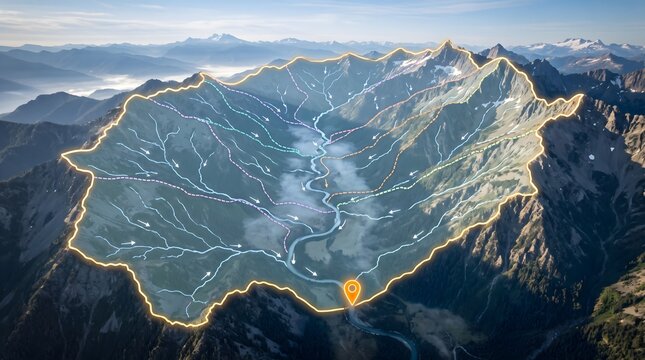Aerial Geographic Information System GIS Landscape Mapping Analysis for Watershed Basin Hydrology and Environmental Resource Survey Modeling