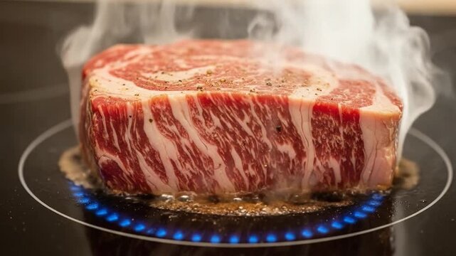 Sizzling Steak - A Culinary Delight on the Stove Top.