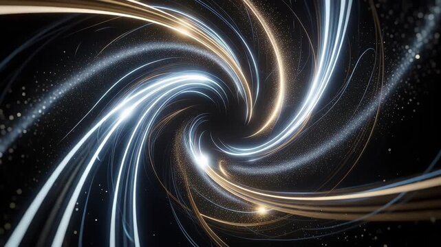 Mesmerizing swirling lights and particles spiraling into a vibrant colorful vortex animation
