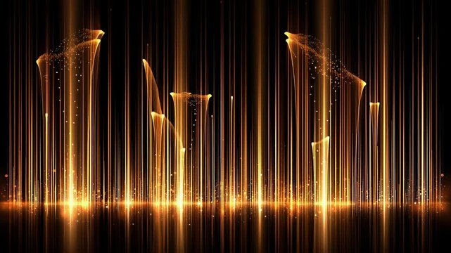 Golden light streaks falling from above with glowing particles and a radiant base. Celebratory, festive luxury design