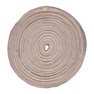 rope on a white background, coiled jute rope coaster photo - round woven hemp fiber mat