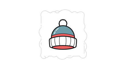 Fototapeta premium Cute winter hat illustration. Blue and red beanie with pom pom.