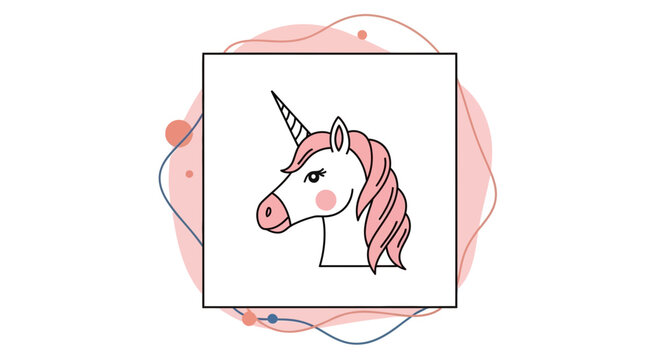 cute pink unicorn head in square frame
