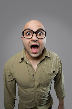Bald man surprised 