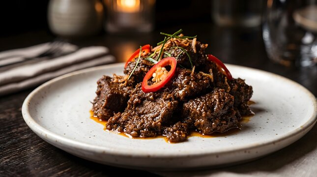 Authentic Slow-Cooked Beef Rendang with Chili and Fresh Herbs
