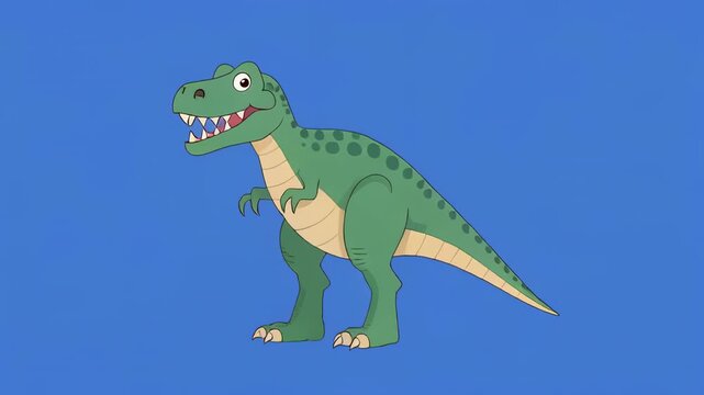 Green Dinosaur Animation in Repeating Sequence Against Blue Background