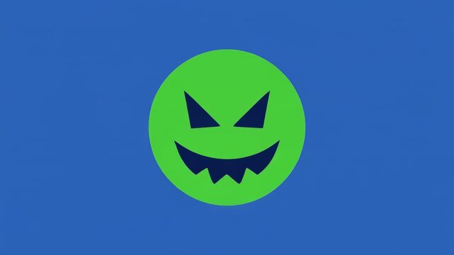 Green evil smiley faces in rows on blue and black background with cinematic movement concept for Halloween