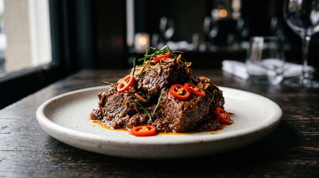 Authentic Slow-Cooked Beef Rendang with Chili and Fresh Herbs
