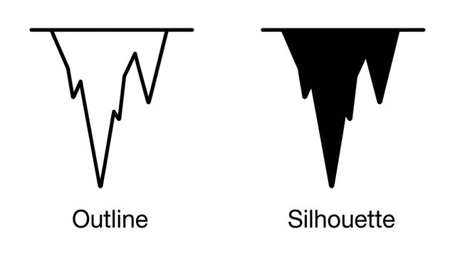 Outline and Silhouette Comparison: A clear visual comparison showcasing the difference between an outline and a silhouette, presented in stark black and white lines and a filled black shape.
