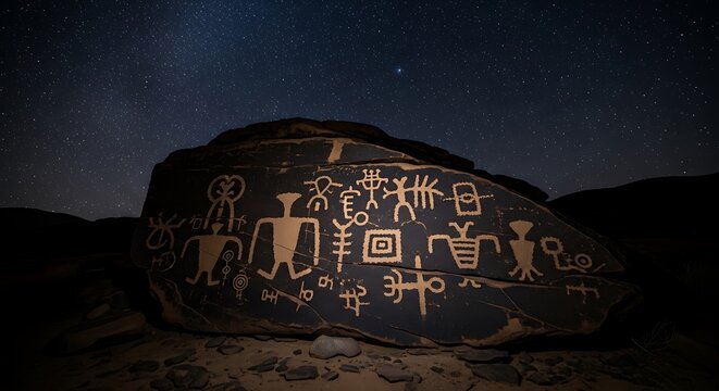Desert Night Starry Sky Petroglyphs Ancient Rock Art