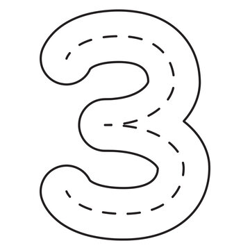 Number Tracing 0&ndash;10 clip art Preschool Educational 3 hand drawn black and white outline