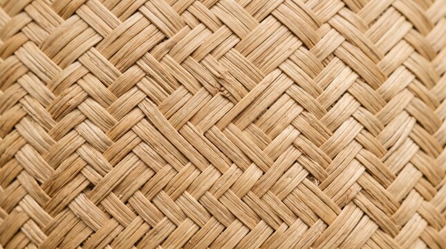 Close up of natural woven rattan texture, bamboo basket weave pattern, handmade craft material detail, organic fiber surface, traditional weaving art, rustic design element