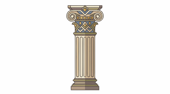 Ancient greek column with decorative ionic capital flat vector design