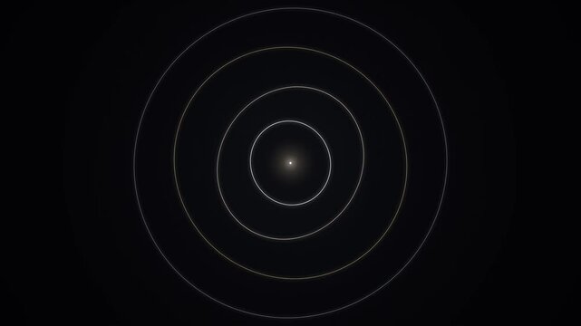 Minimal abstract motion graphic featuring luminous concentric rings gradually expanding and fading against a dark atmospheric background.
