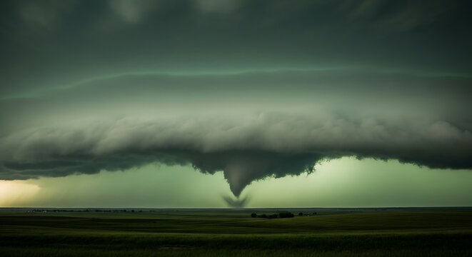 Vast Open Plains Storm Rolling In Green Sky