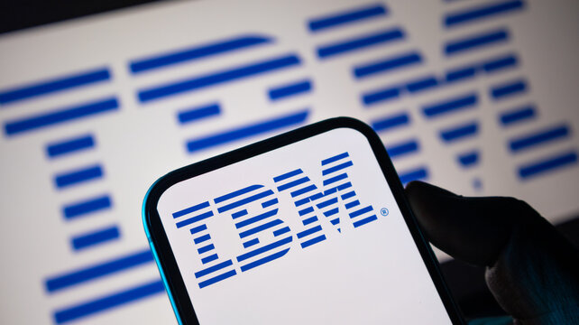 International business machines IBM logo on smartphone screen for technology sector editorial coverage.