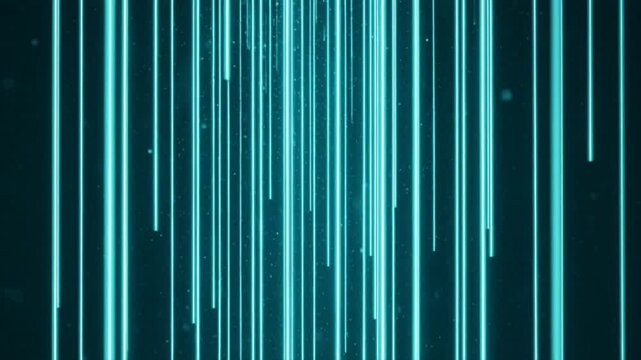 Cyan light streaks falling in digital rain against dark background with copy space