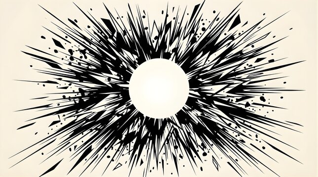 Abstract comic book style explosion graphic with a central circle frame