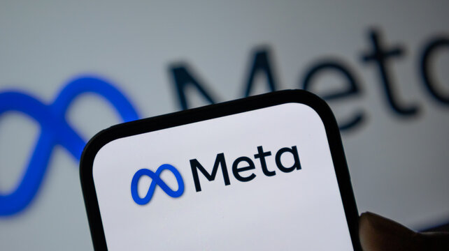 Meta logo and branding shown on smartphone with blurred background for social media concept.