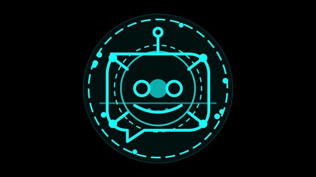Futuristic chatbot artificial intelligence digital assistant neon icon glowing futuristic interface hologram concept design